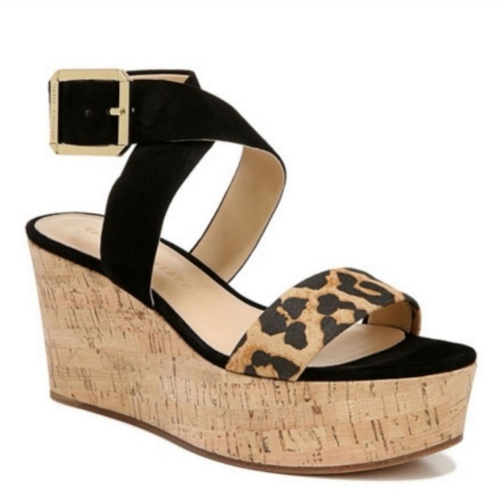 Veronica Beard Hurley Cross Ankle Strap Platform Wedge Sandal Animal Print | 9
